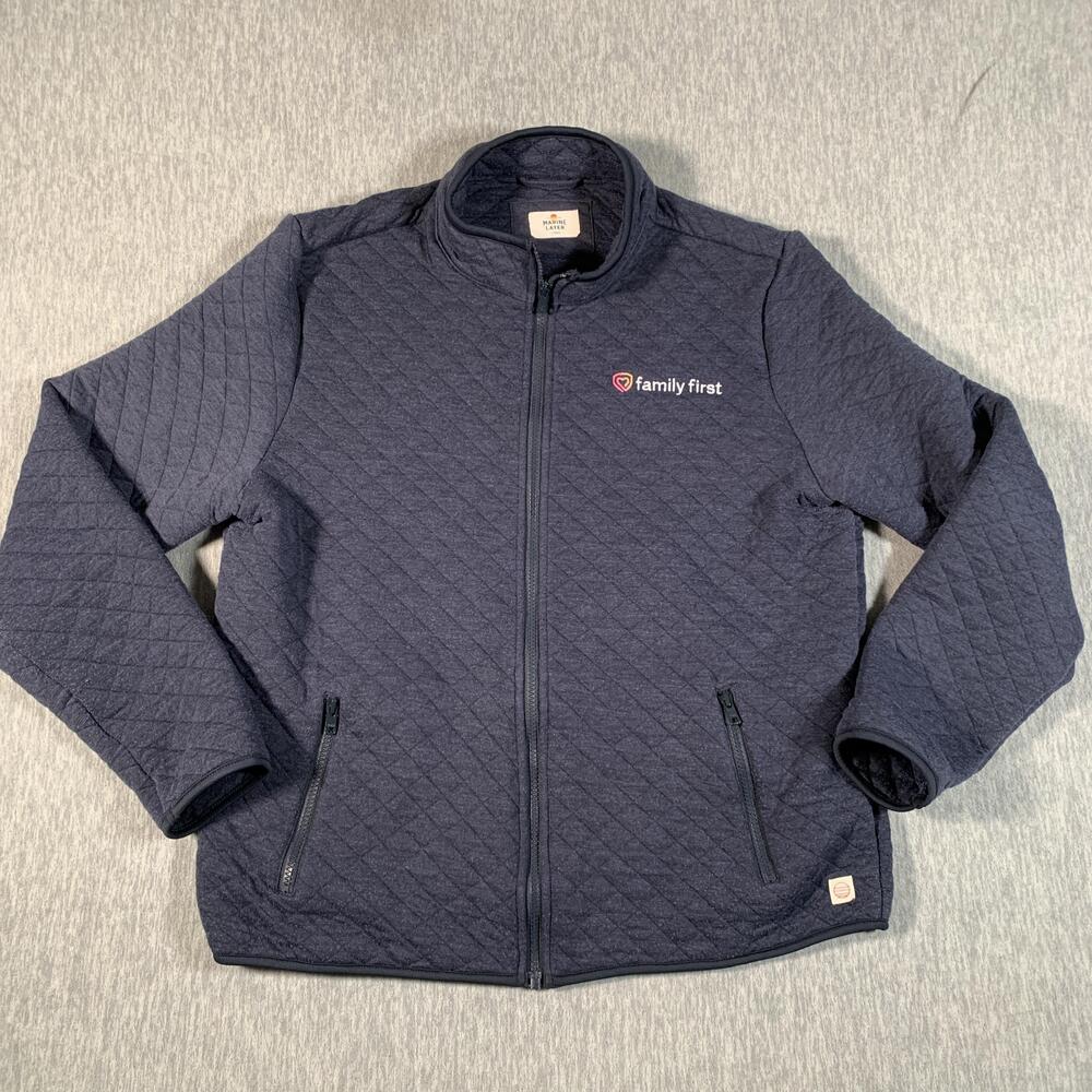 Marine Layer Jacket Mens Large Navy Quilted Full Zip Corbet Heather Pockets